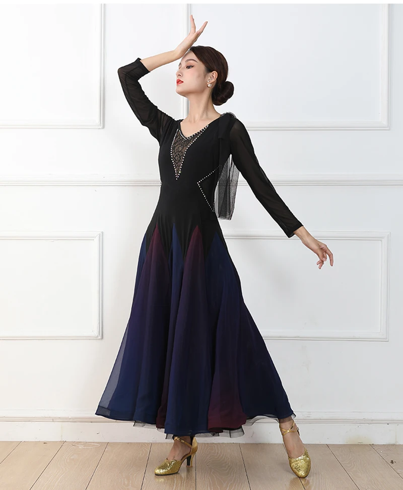 Vestidos de dança de salão padrão feminino avançado brilhante diamante flamenco saia de dança moderna vestido de dança de salão valsa da senhora