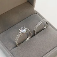 LYEE CYEE Elegant Wedding Engagement Couple Rings Set 925 Sterling Silver Color Anniversary Accessory With Full Shiny Cubiz Zircon Stone - Image 4