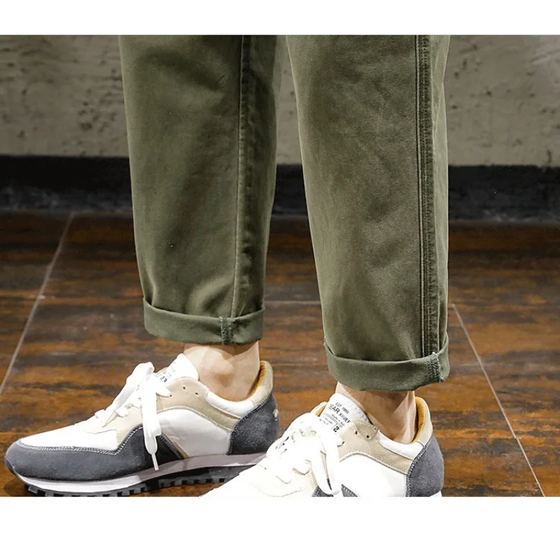 New casual men's work pants, loose straight leg autumn and winter style, men's sturdy and handsome nine inch long pants