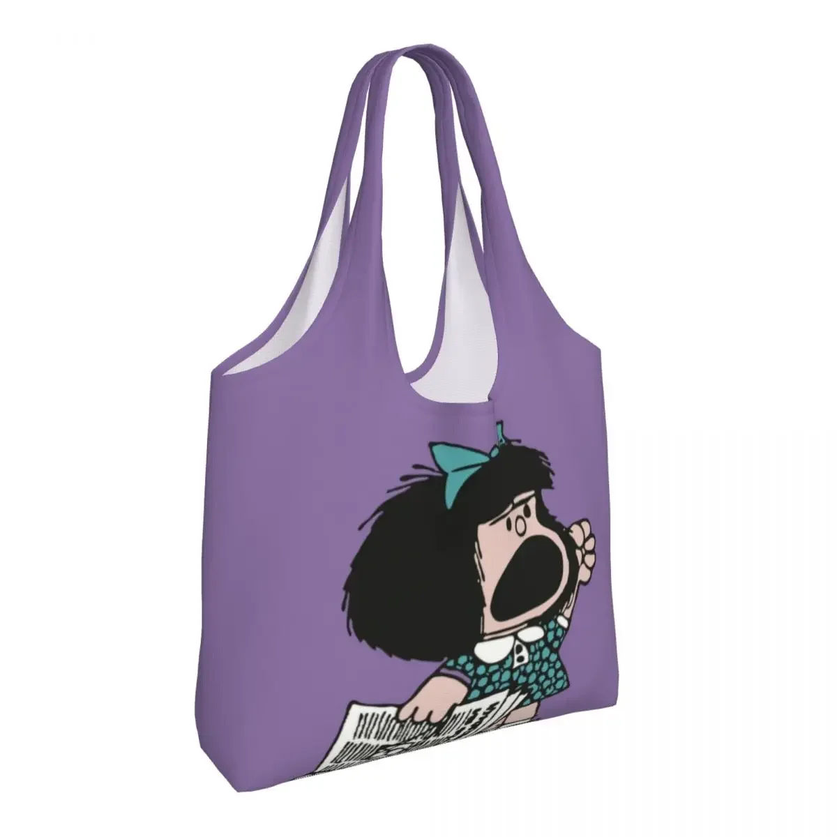 Personalizado mafalda protesto saco de compras de mercearia impressão lona shopper ombro sacola grande capacidade durável dos desenhos animados sacos bolsa