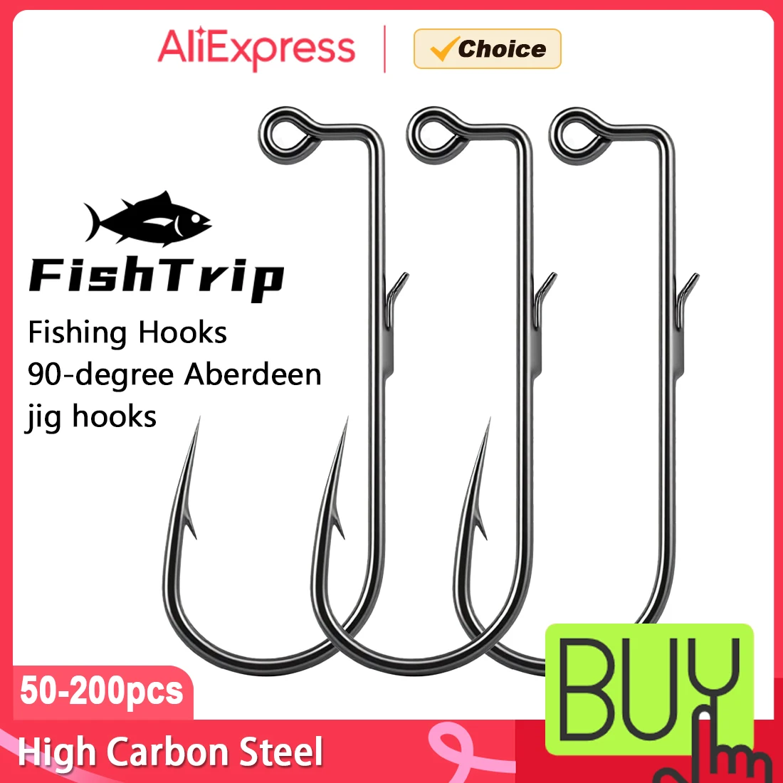 FishTrip 50-200 قطعة 90 درجة أبردين تهزهز الصيد السنانير الشائكة طويلة عرقوب هوك عالية الكربون الصلب الطعم حارس دودة هوك