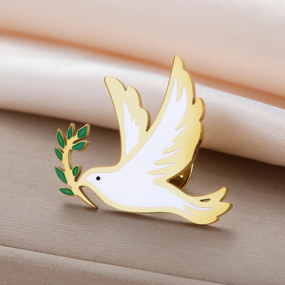 Dawapara Friedenstaube Brosche Tier Vogel Taube mit Oliv Emaille Pin Edelstahl Zubehör für Männer Frauen