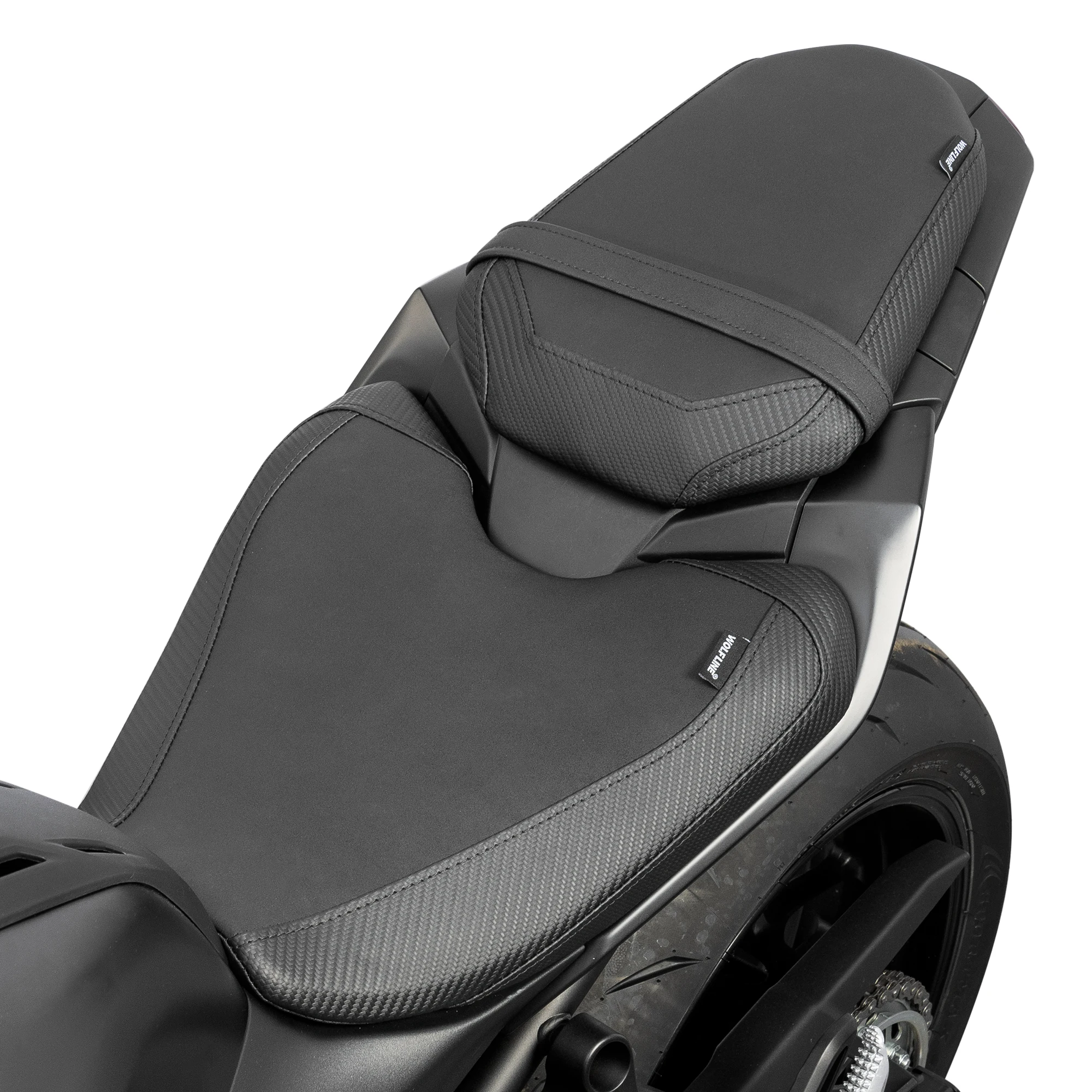 WOLFLINE Doppelsitz für Fahrer und Beifahrer für Yamaha MT-07 2025-2026. Komfortable Sitzkissen für Vorder- und Rücksitz, dämpfen Stöße und absorbieren Erschütterungen auf unebenen Straßen; geeignet