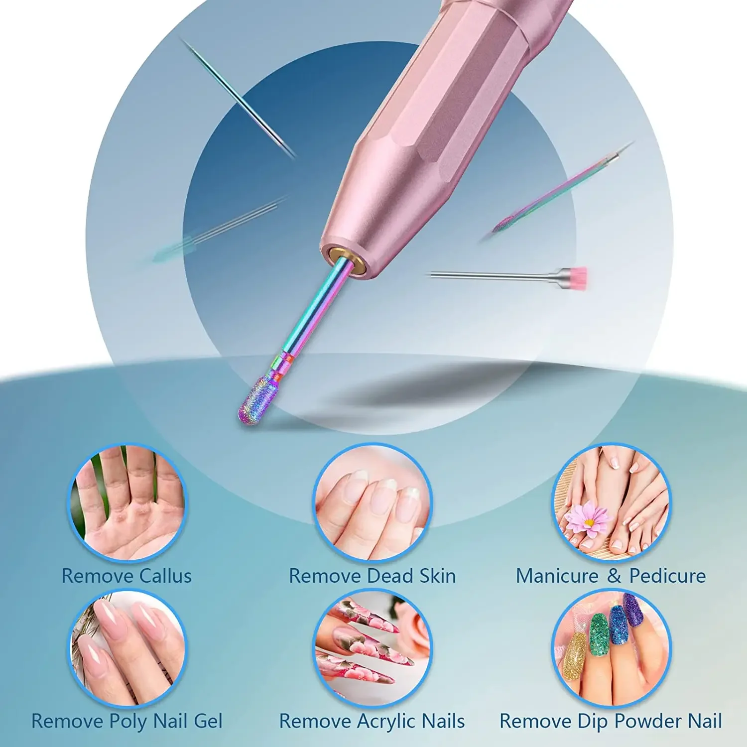14 szt. 3/32 ''profesjonalne tęczowe wiertła do paznokci elektryczny pilnik obrotowy do manicure do skórek żelu akrylowego