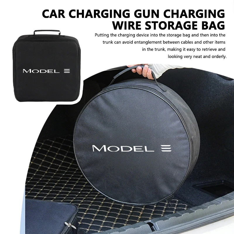 For Tesla Car Charging Cable Storage Bag Sockets Charging Gun Organizer Accessories Model 3 S X Y Roadster
