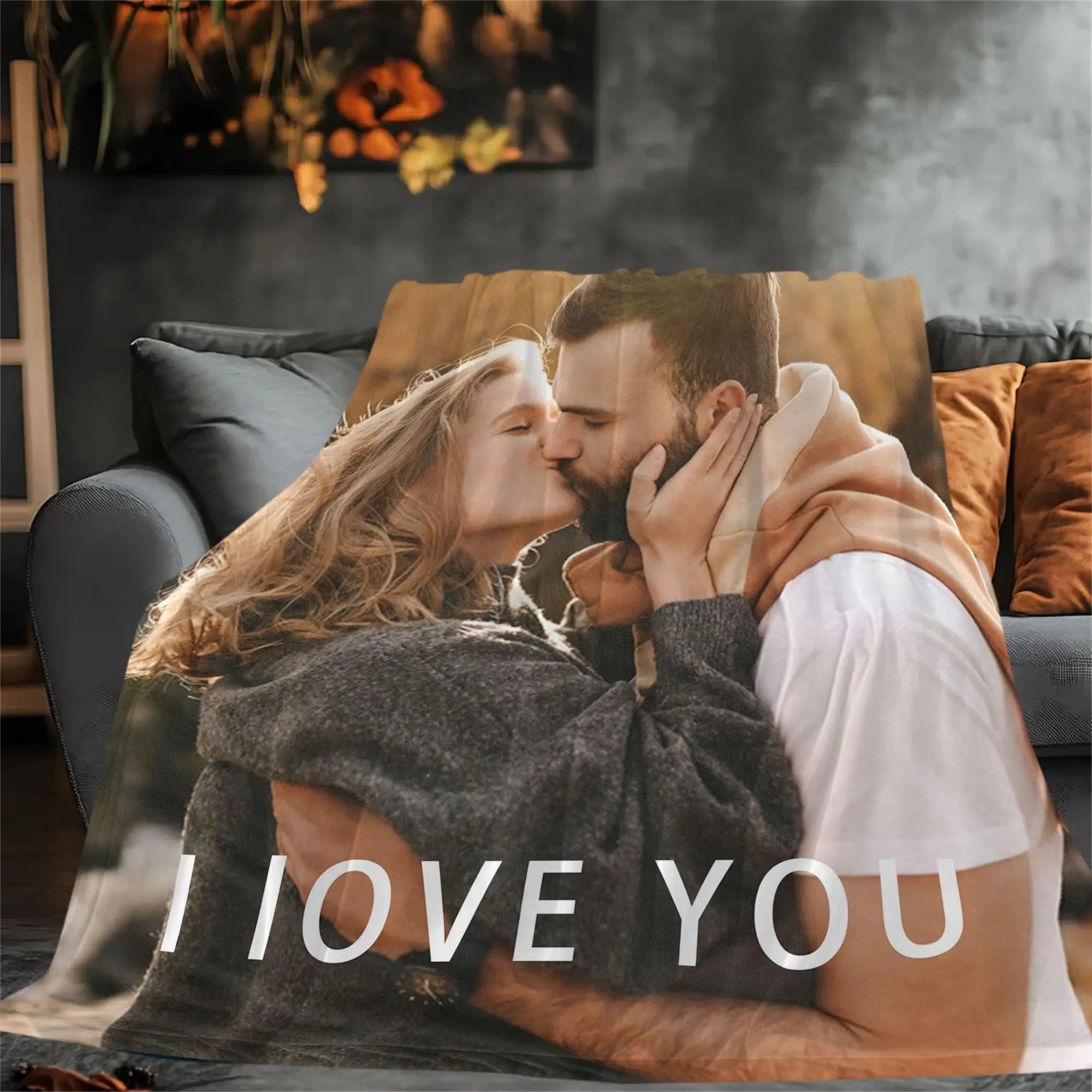 Customized Photo Blankets with Text, Personalized Gifts for Mom Dad Couple Friend Girlfriend Boyfriend Wife Husband