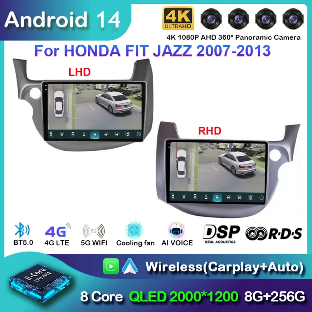 Android 14 Car Radio Stereo For Honda Jazz Fit 2007 - 2013 Stereo Multimedia Video Player Carplay Auto 4G WIFI GPS Navigation