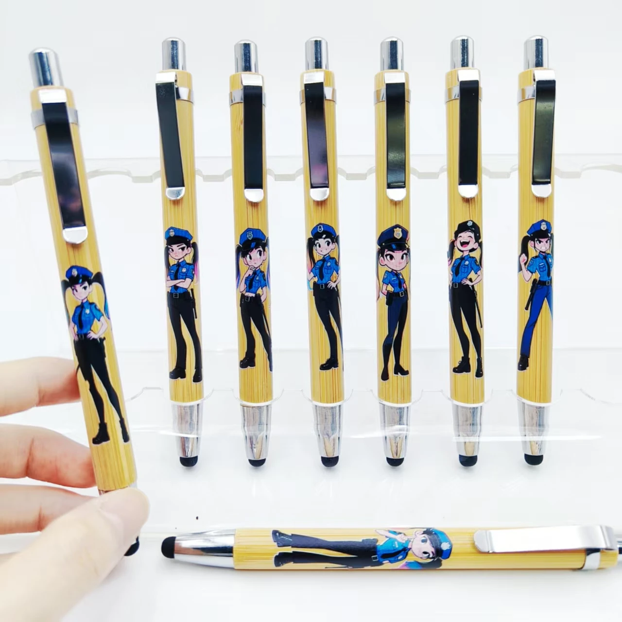 

6pcs/11pcs policewoman pattern touch screen bamboo pen cool sasa policewoman business ballpoint pen gift pen