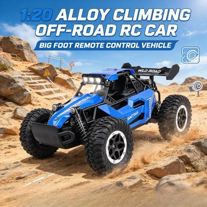 Kids Hobby Offroad Challenge RC Toy, 1:20 Alloy Climbing Model, 2.4G Big Foot Remote Car with Built-in Lights