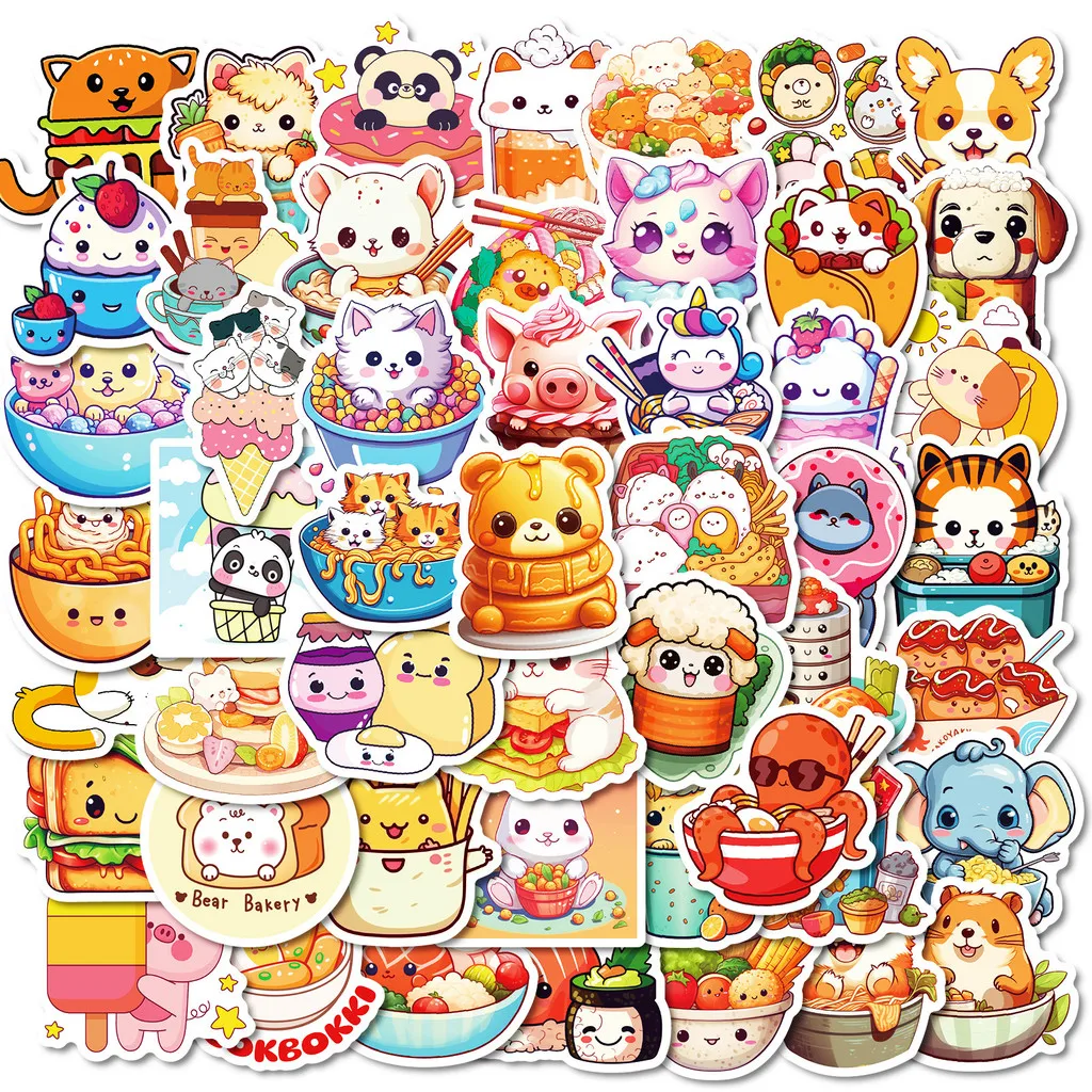 50PCS Cartoon Handgezeichnete Tier Lebensmittel Serie Graffiti Aufkleber für Fahrrad Federmäppchen Aufkleber BulingBulingStickers Store