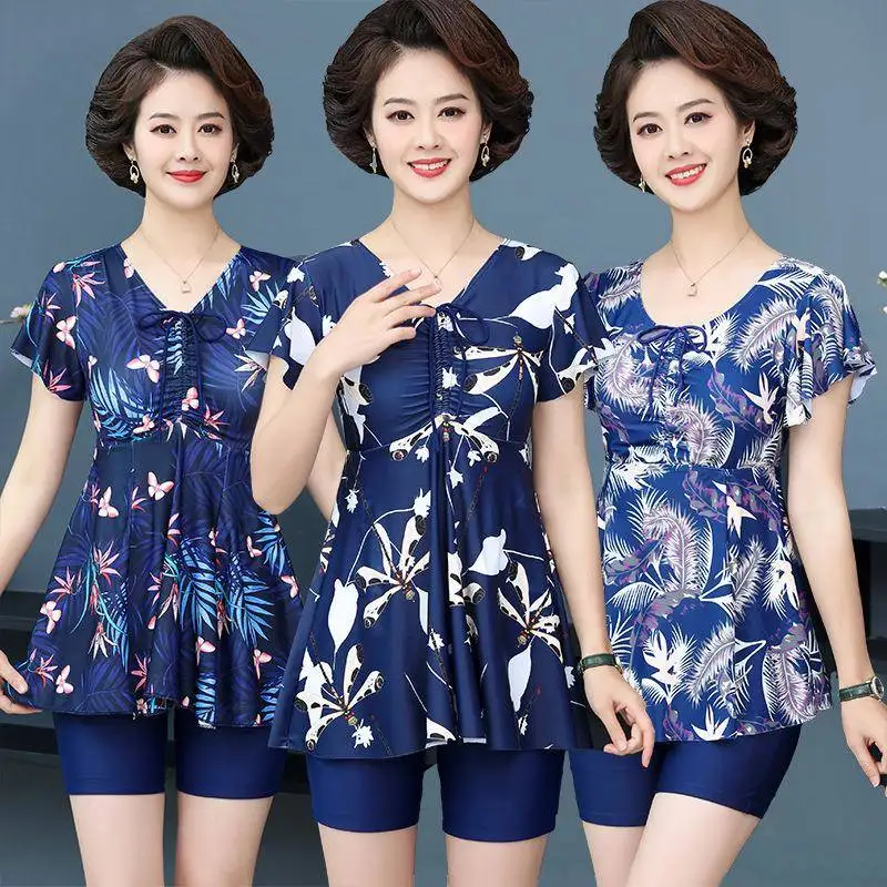 

Ladies plus Size Five-Quarter Length Conservative Thermal Bath Swimwear Mommy Style Bikini for Swimming And Yoga Fitness