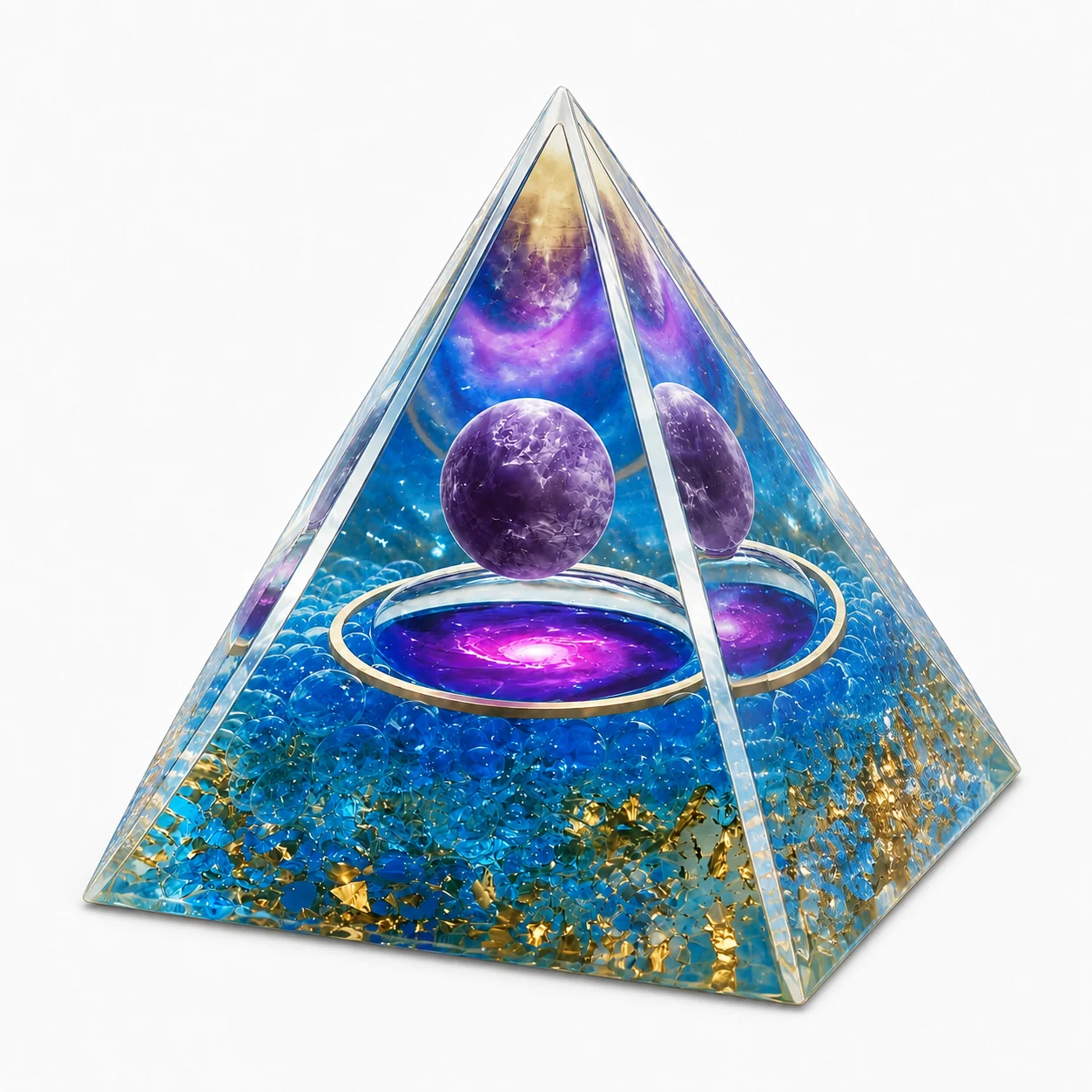 `Orgonite Pyramid Galaxy Universe Amethyst Sphere Reiki Chakra Healing Meditation Energy Home Desk Decor Resin Craft Gift`