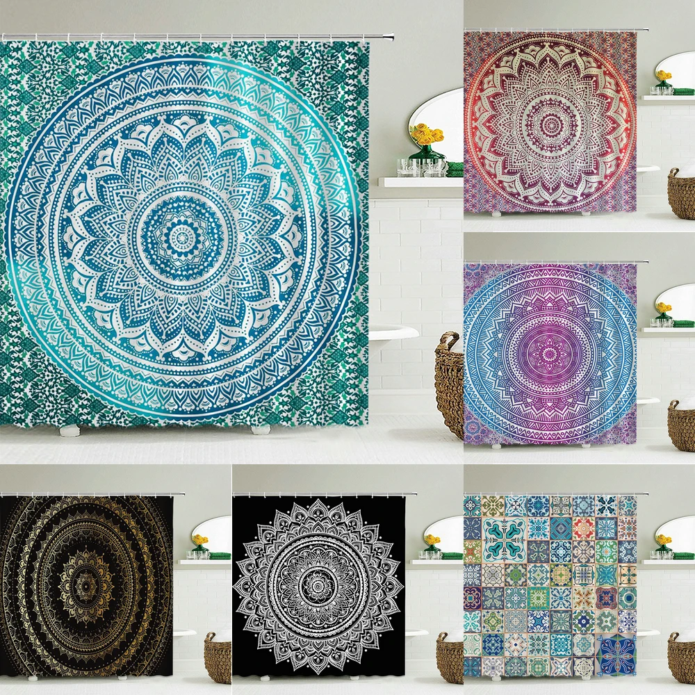 Morocco style Mandala Pattern Shower Curtain Bathroom Waterproof Polyester Fabric Bath Curtain with Hooks Home Decor Curtain