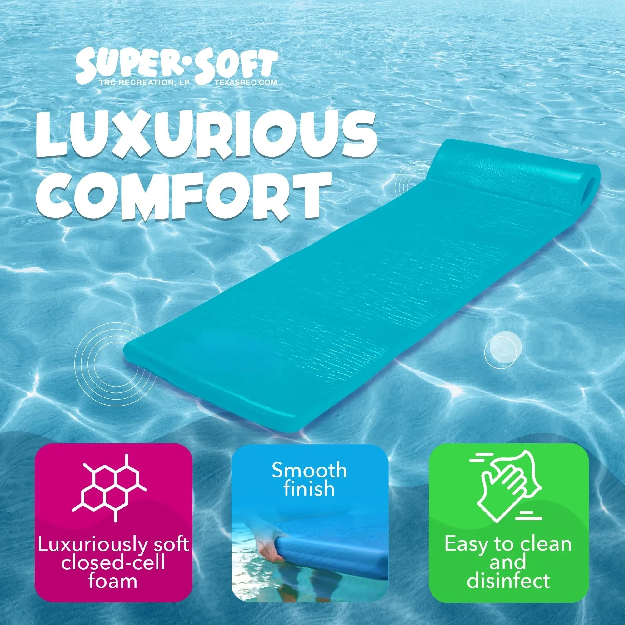 

1.75" Thick Foam Pool Lounge Float, Tropical Teal Large pool lounger float