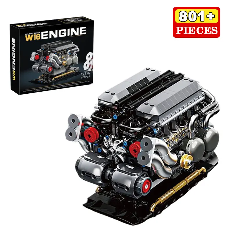 

801 шт. W16 модель механического двигателя, набор для сборки с движущимися поршнами, обучающая инженерная игрушка для взрослых