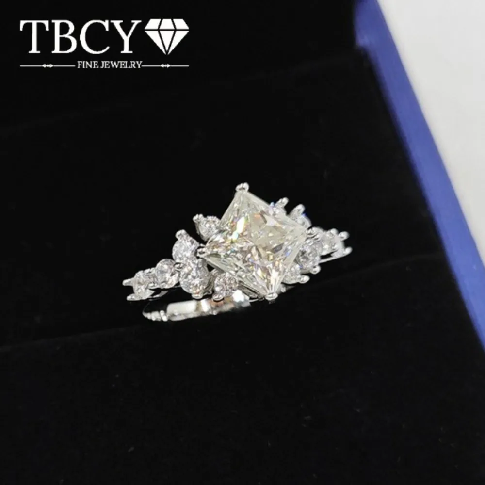 TBCYD 2CT Princess Square Moissanite Ring S925 Silver Female Wedding Band Jewelry Accessories for Engagement Ceremony