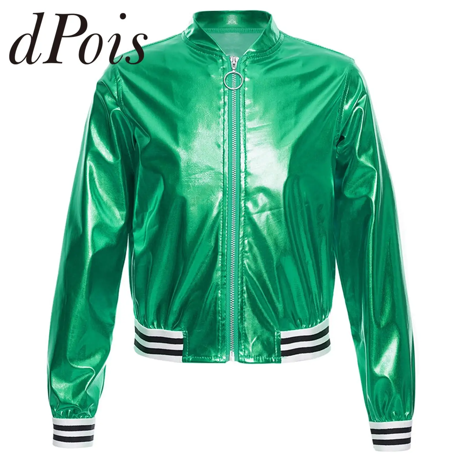 

Kids Fashion Street Coat Jazz Modern Dance Disco Outerwear Girls Shiny Metallic Moto Jacket for Dancing Party Costume Streetwear