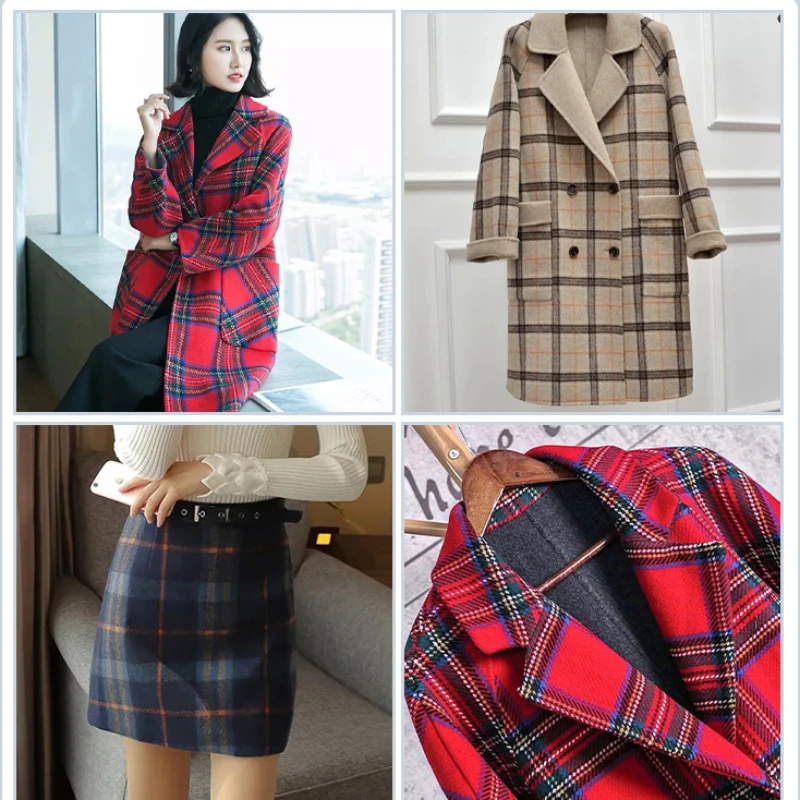 150cm Wide Thickening Plaid Woolen Cloth Fabric 10% Wool and 90% Polyester Autumn Winter Sanding Cashmere Coat DIY Sewing Fabric