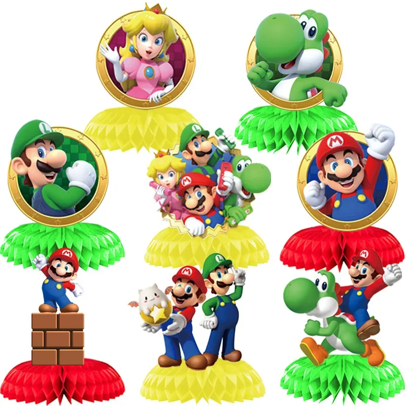 7/8pcs Super Mario Bros. Daisy Luigi Gaming Honeycomb Ball Paper Fan Ornament Birthday Party Tabletop Decoration Supplies Gift