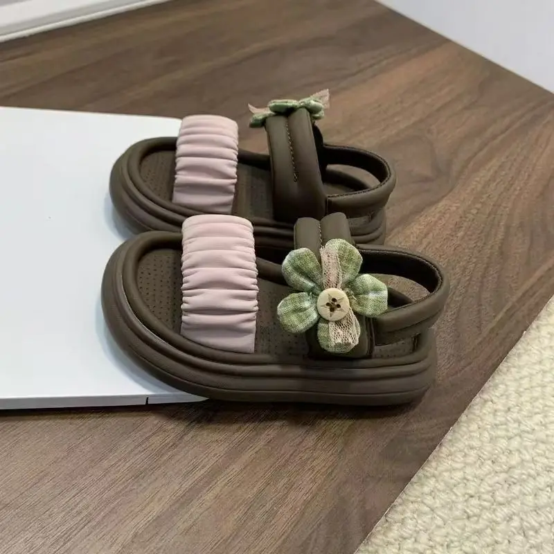 Summer Kids Girls Sandals Platform Flats Princess Flower Children Baby Shoes Pink Soft Footwear Fashion Baby Beach Shoes Sandals