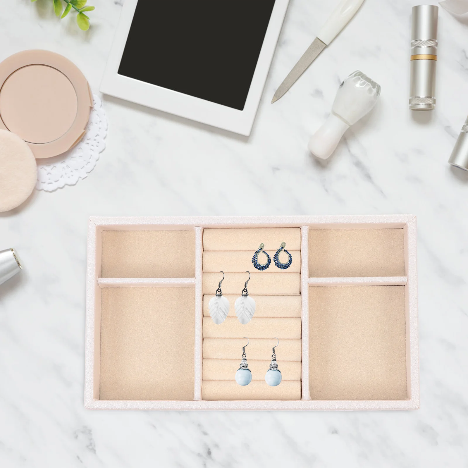 صينية تخزين المجوهرات متعددة الوظائف، منظم أنيق، تصميم من الفلانيل، حماية من الخدش، عرض طاولة الزينة المنزلية #1