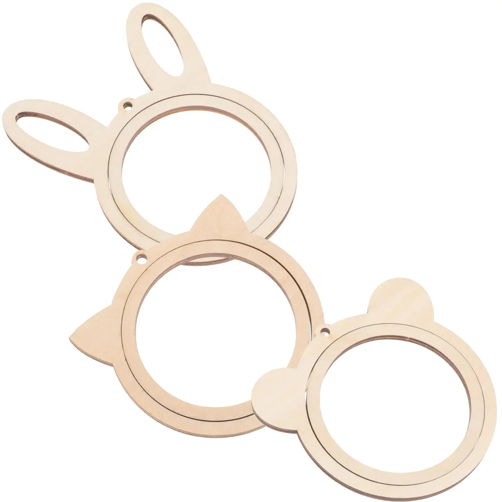 Mini aros de madera para bordado, marcos grandes, punto de cruz, costura, oso, conejo, gato, estilos, suministros de aro de madera, 3 uds.