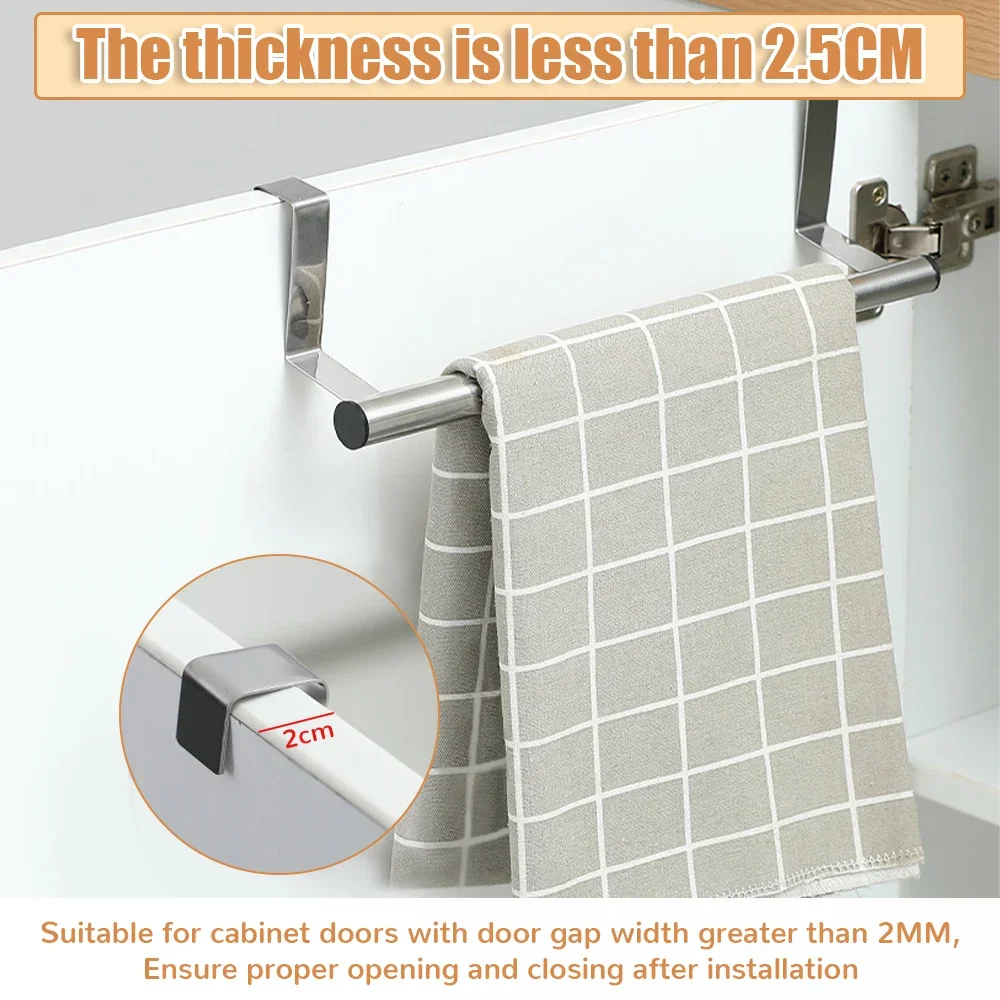 3 Size Towel Racks No Punching Kitchen Cabinet Door Towel Rack Bar Hanging Holder Rag Shelf Rail Hanger Home Organizer with Hook