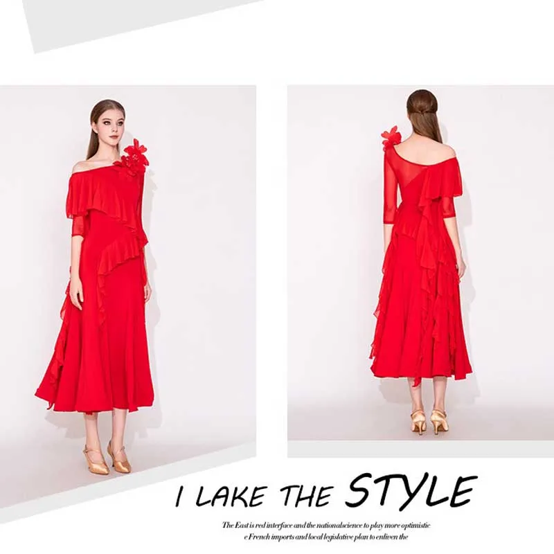 女性社交ダンスドレスフラワースペインダンス衣装フラメンコワルツドレスフローティングスリーブ流れるようなエレガントなプロムパーティードレス