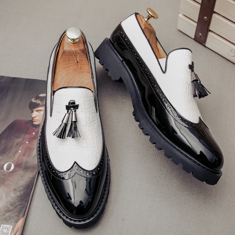 

2023 Luxury Brand Men Tassel Slip-on Shoe Leather Shoes Dress Shoes Size 38-46 Thick Soles Brogue Carving Loafer Driving Shoes