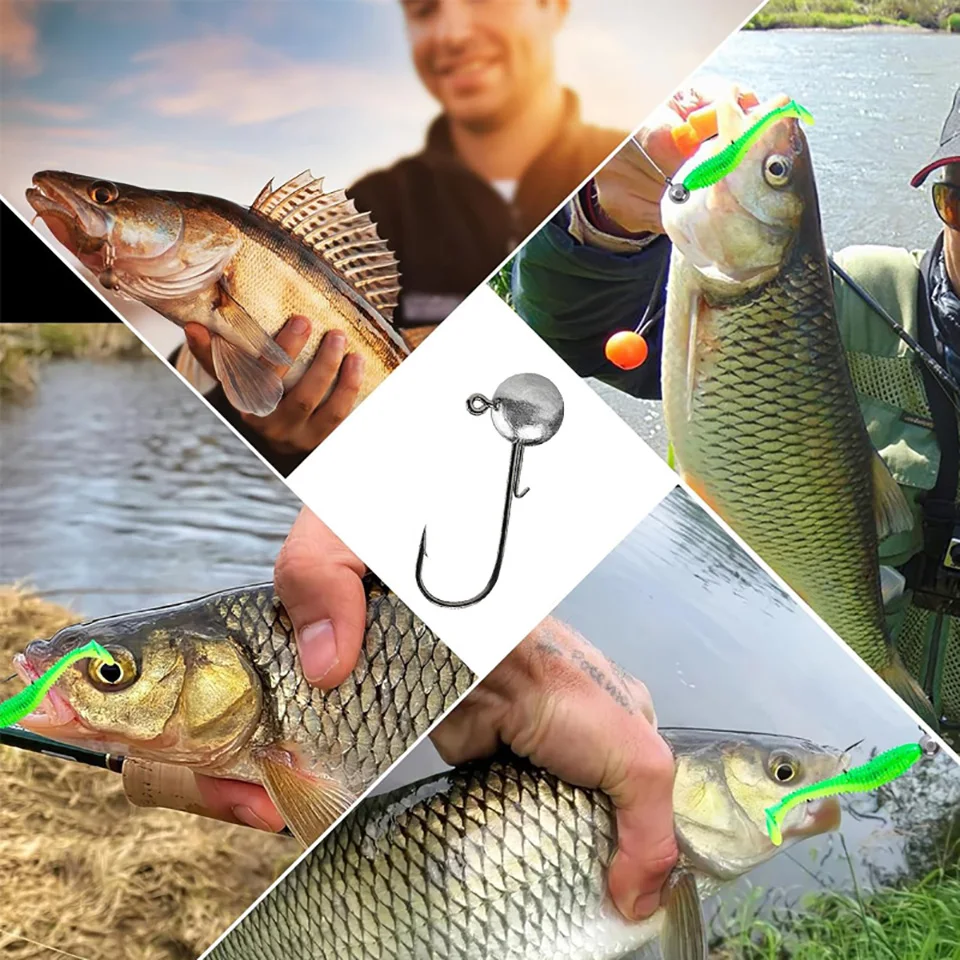 50 Stück Angelhaken mit Rundkopf und Widerhaken 2g-20g Jighead-Angelhaken für Weichköder-Set für Barsch und Forelle in Süß- und Salzwasser – Detail 7