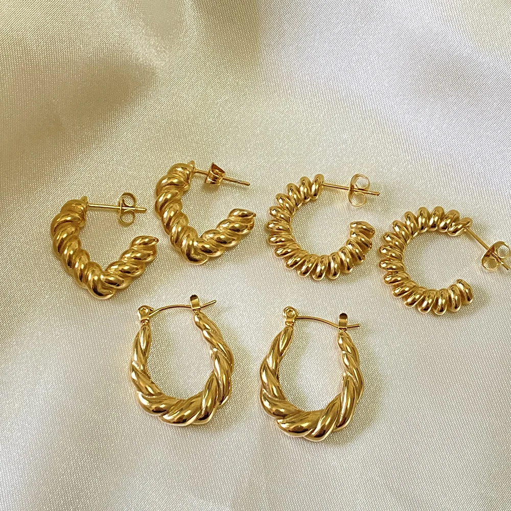 New ins Stainless Steel Gold Earring For Women Vintage Spiral Hoop Earrings Fashion Aesthetic Jewelry Gift