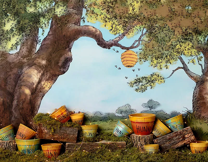 Фон для фотосъемки с изображением пчелы и дерева