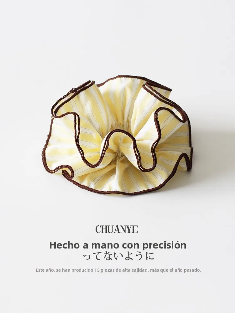 Coleteros Kawano de Tela Fresca con Rayas Amarillas Estilo Coreano, Lazos para el Cabello de Moda para Mujer, Accesorios Pequ...