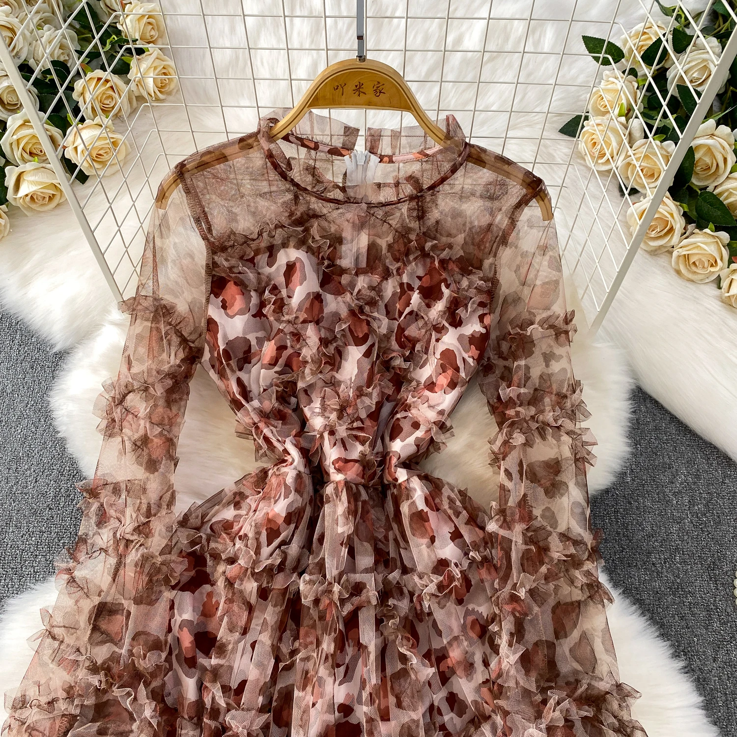 Verão outono vestido de manga longa para mulheres malha em camadas plissado bolo vestidos tule feminino vestidos de baile novo em 2025 festa noite