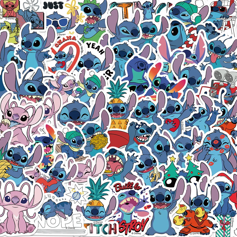 Pegatinas de Stitch de Disney para niños, calcomanía de Anime para monopatín, portátil, motocicleta, guitarra, paquete de pegatinas de película de dibujos animados Kawaii, 50 piezas