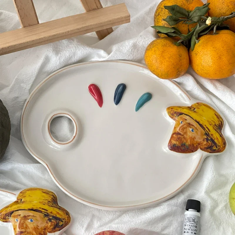 Artist Palette-Inspired Decorative Plate, Retro Ceramic Fruit Dish, Creative Home Dinnerware, Unique Dessert Serving Tray