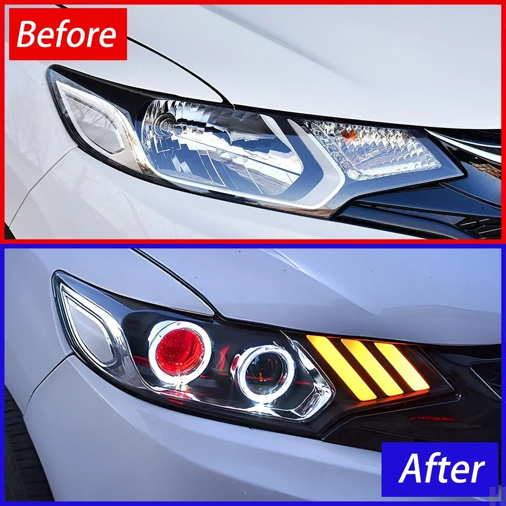 Модифицированный автомобильный передний фонарь в сборе для Honda Fit GK5 2014-2020, светодиодная автоматическая фара, обновление Mustang style 2, аксессуар для объектива проектора