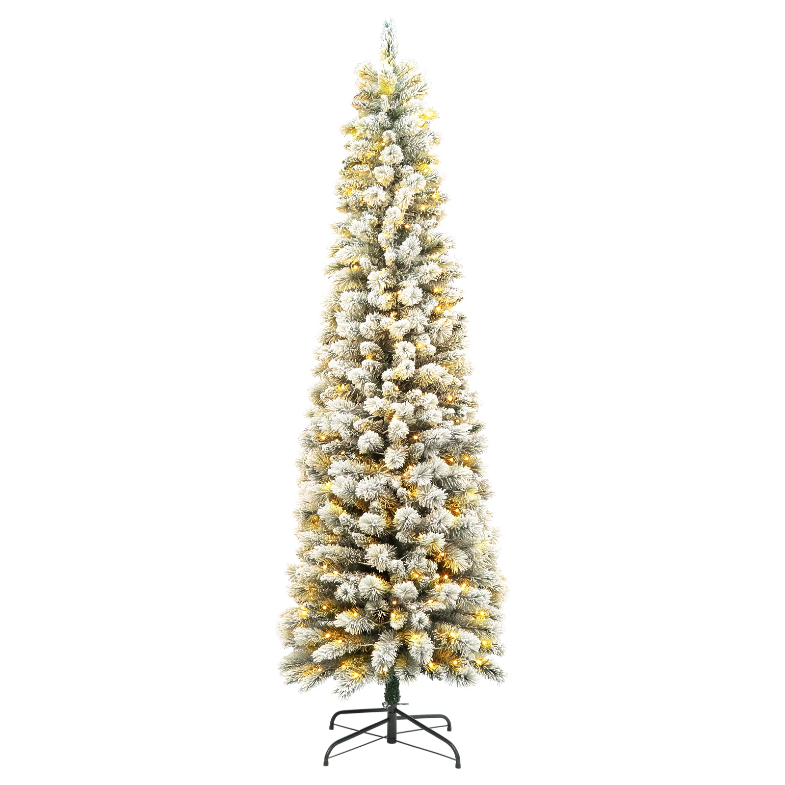 6.5 Ft Pre-Decorated Pencil Christmas Tree Pre-Lit Holiday Tree with Clear Lights Collapsible for Easy Storage Pinecones 699 PVC