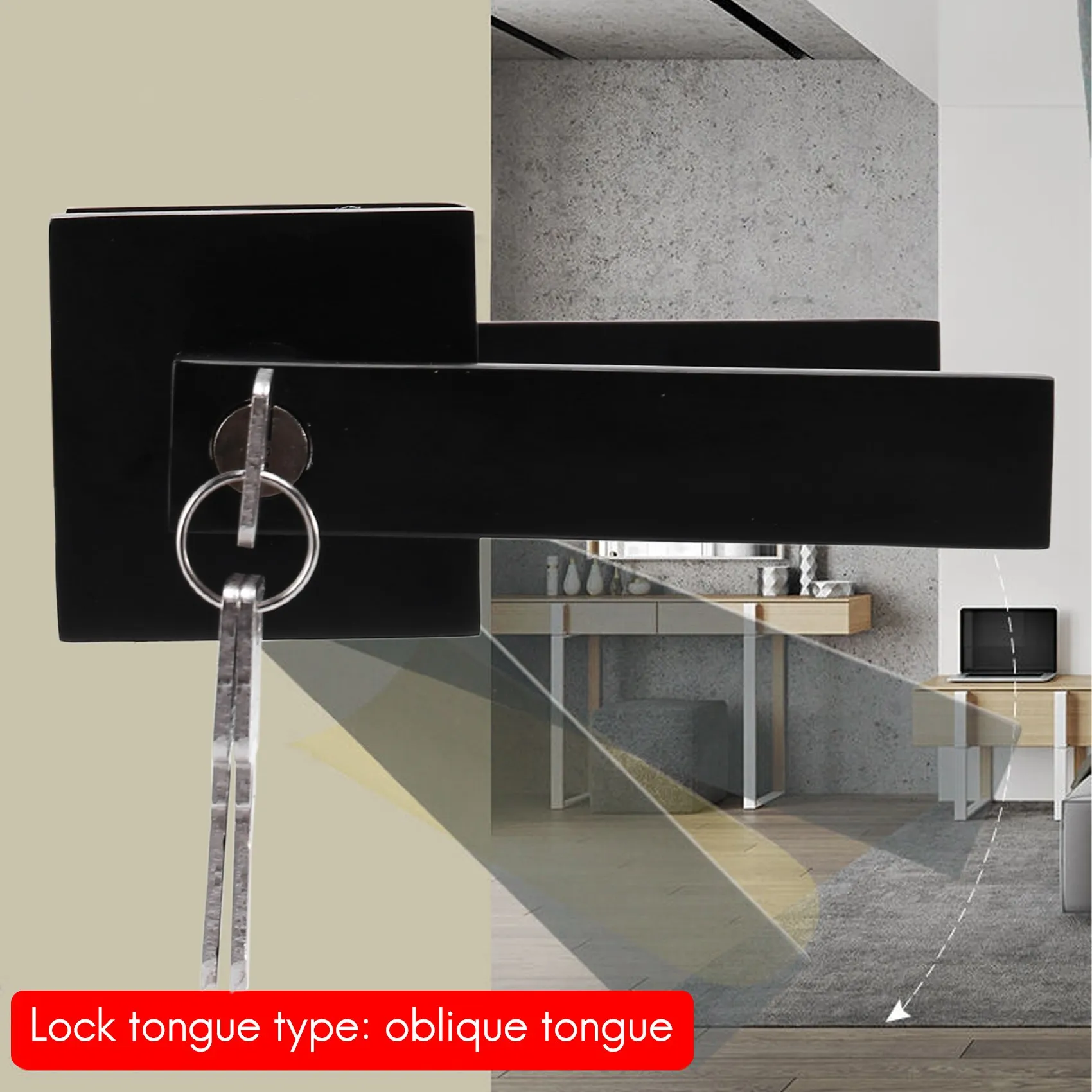 AFOURT-مقبض الباب مقبض الباب قفل قناة مربعة قناع الخصوصية غرفة النوم الداخلية الحمام ثلاثة بار قفل كروي