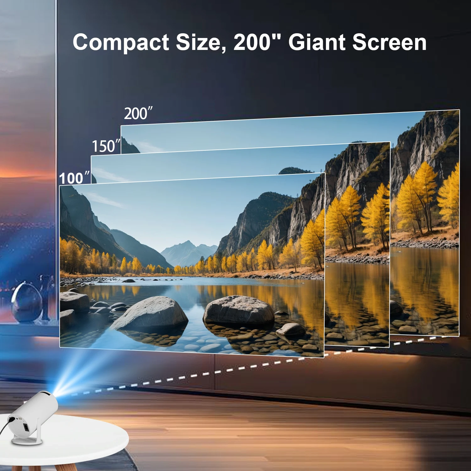 4K projector, HD projector, equipped with WiFi/Android system/wireless, 180 degree rotation, compatible with multiple devices