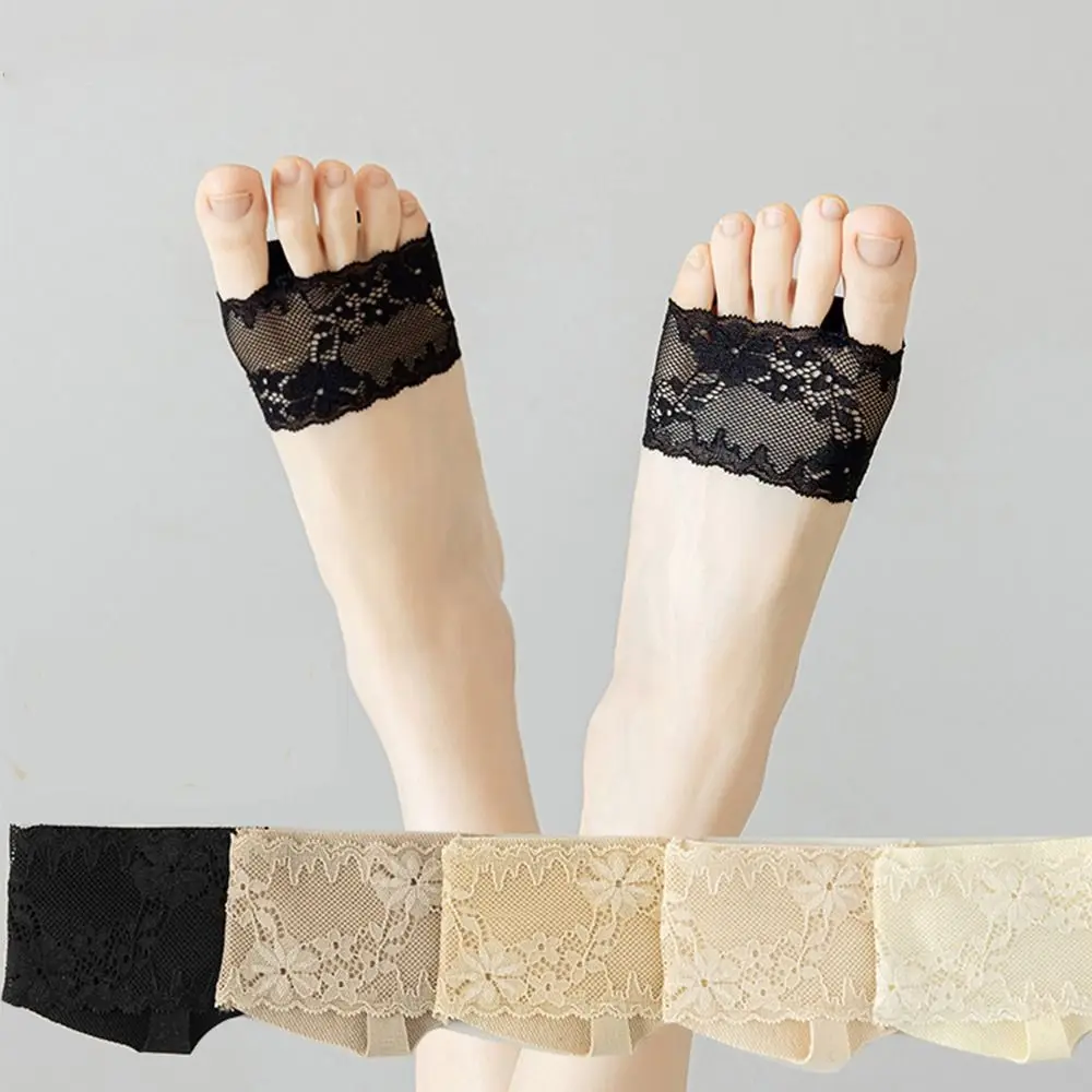 Chaussettes courtes invisibles en coton pour femmes, demi-l'hypothèse en maille, chaussons en dentelle, avant-pied, document solide, printemps