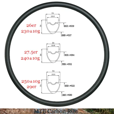 깊은 초경량 튜브리스 UD XC 24 28 32 홀 휠, 26er/27.5er/29er SL MTB 24mm 와이드 카본 림 24mm, 230g/240g/250g