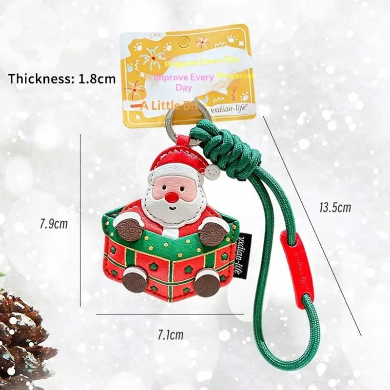Weihnachtliche PU-Schlüsselanhänger mit niedlichem Aufdruck, robustes Lanyard, langlebig für Weihnachtsfeiergeschenke, Feiertagsgeschenke, Handtaschendekoration. – Detail 12