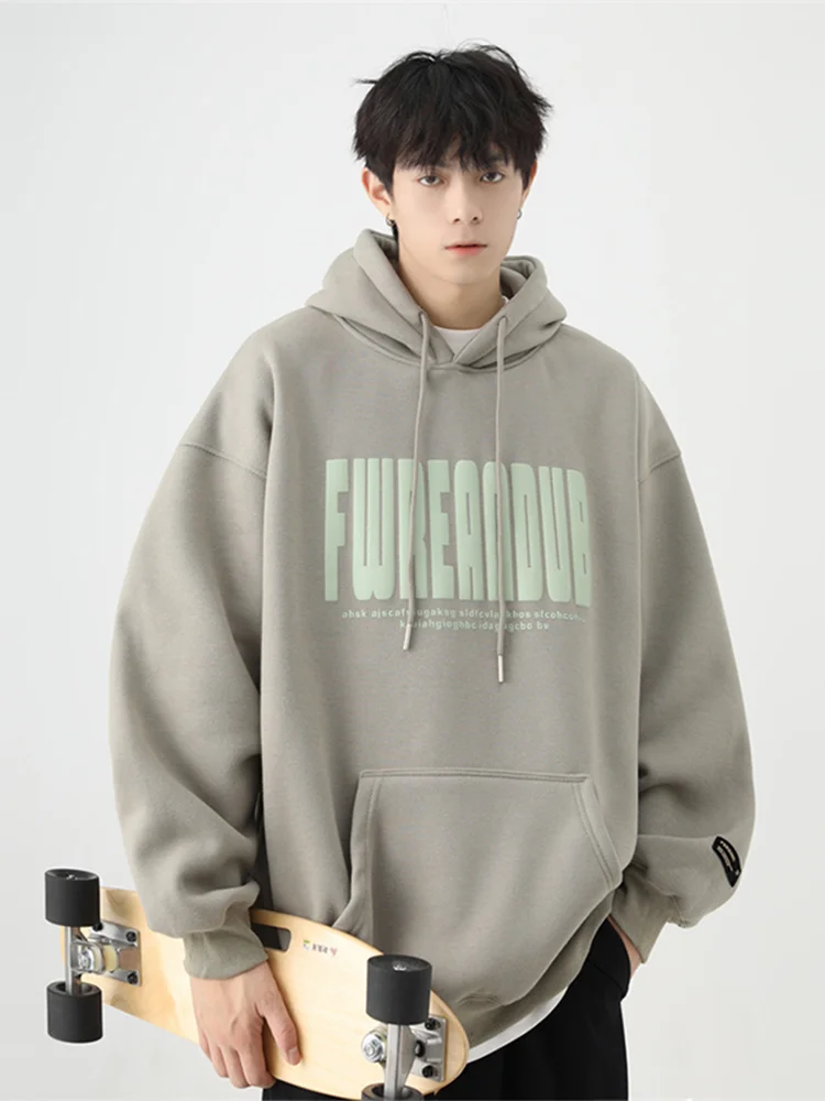 

Hooded Sweater Pullover Men's Solid Color Fleece-Lined Warm Letter Print Fashion Loose Casual Autumn and Winter Couple SportsTop