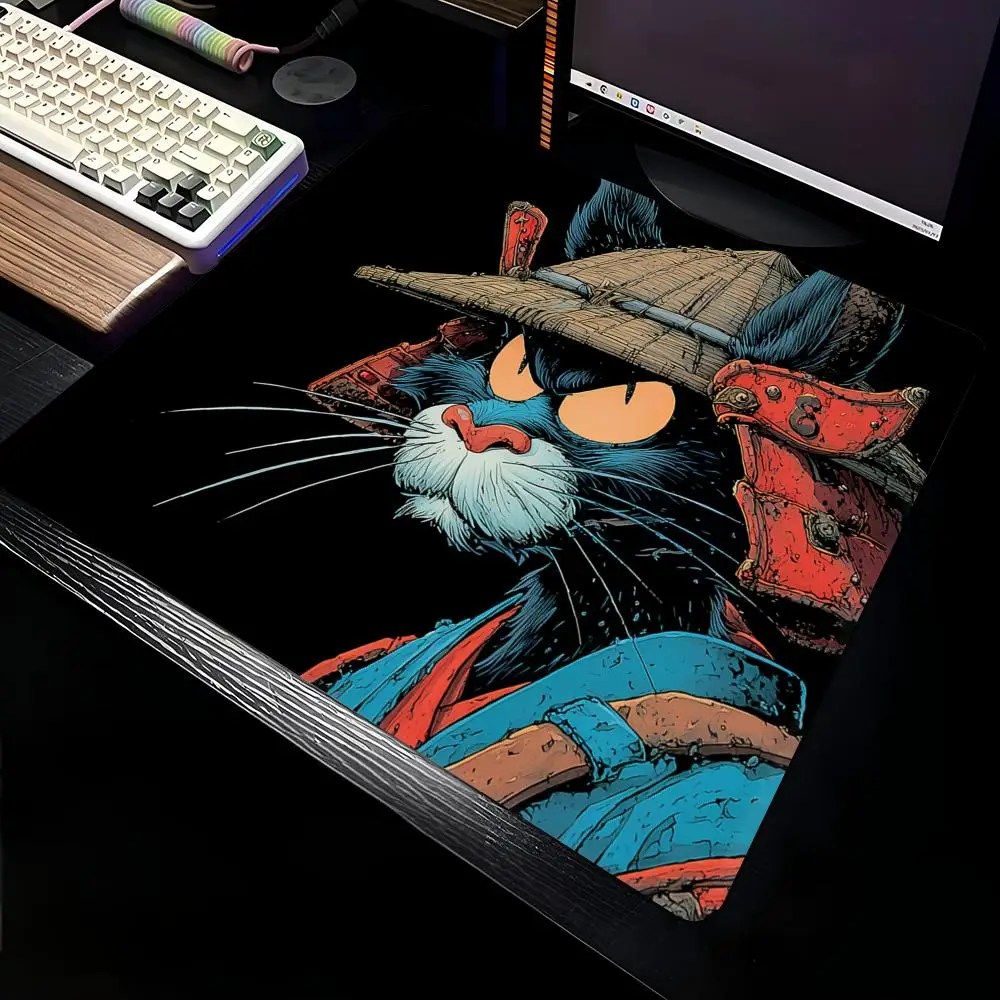 

Retro comic-style cat warrior Gaming Mouse Pad Desk Mat Non-Slip 40X45CM mousepads with Stitched Edge pc accessories Gaming mats