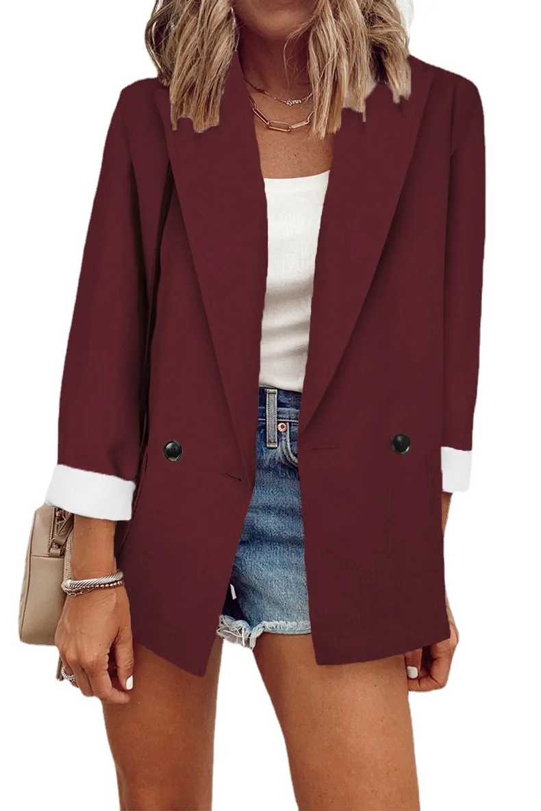 Frauen Neue Patchwork Anzug Kragen Taste Mode Elegante Einfarbig Lose Minimalistischen Casual Vielseitig Langarm Blazer