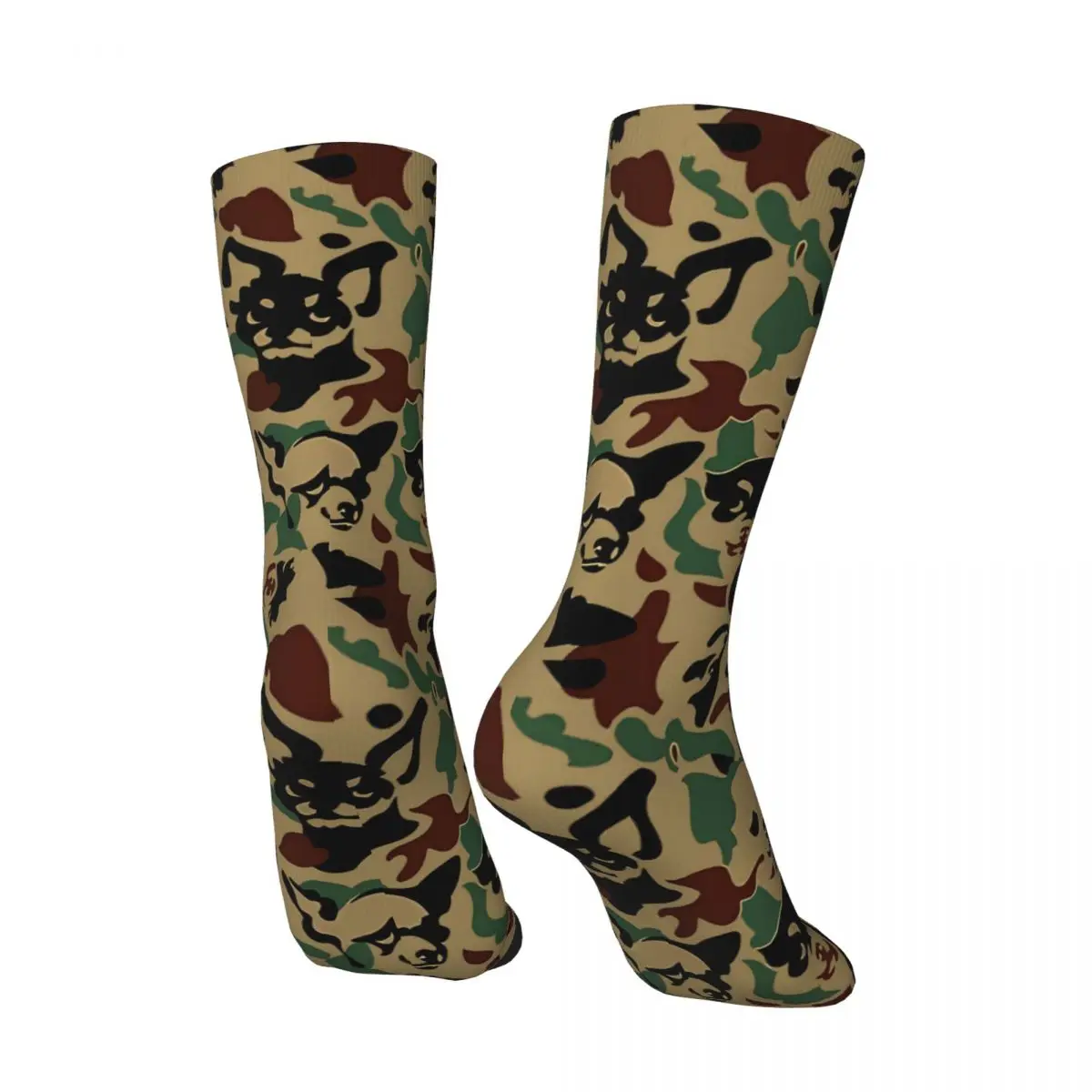 Retro Chihuahua Men's Socks Camouflage Unisex Novelty Pattern Printed Funny Crew Sock Gift