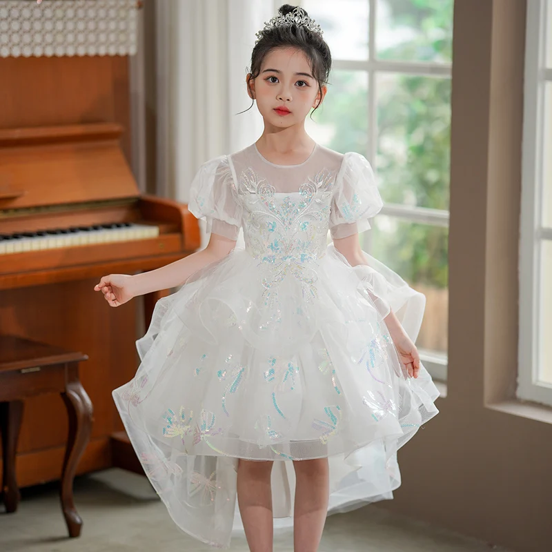 

T2216 Girls' Formal Evening Trailing Dress Pengpeng Skirt Sleeveless Princess Fluffy Cake Dinner Performance Dance New Product