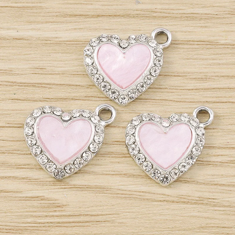 Tusember 10 Stück Exquisite Silberfarbene CZ-Kristall-Herzanhänger für Ohrhänger, Halsketten und Schmuckherstellungszubehör – Detail 15