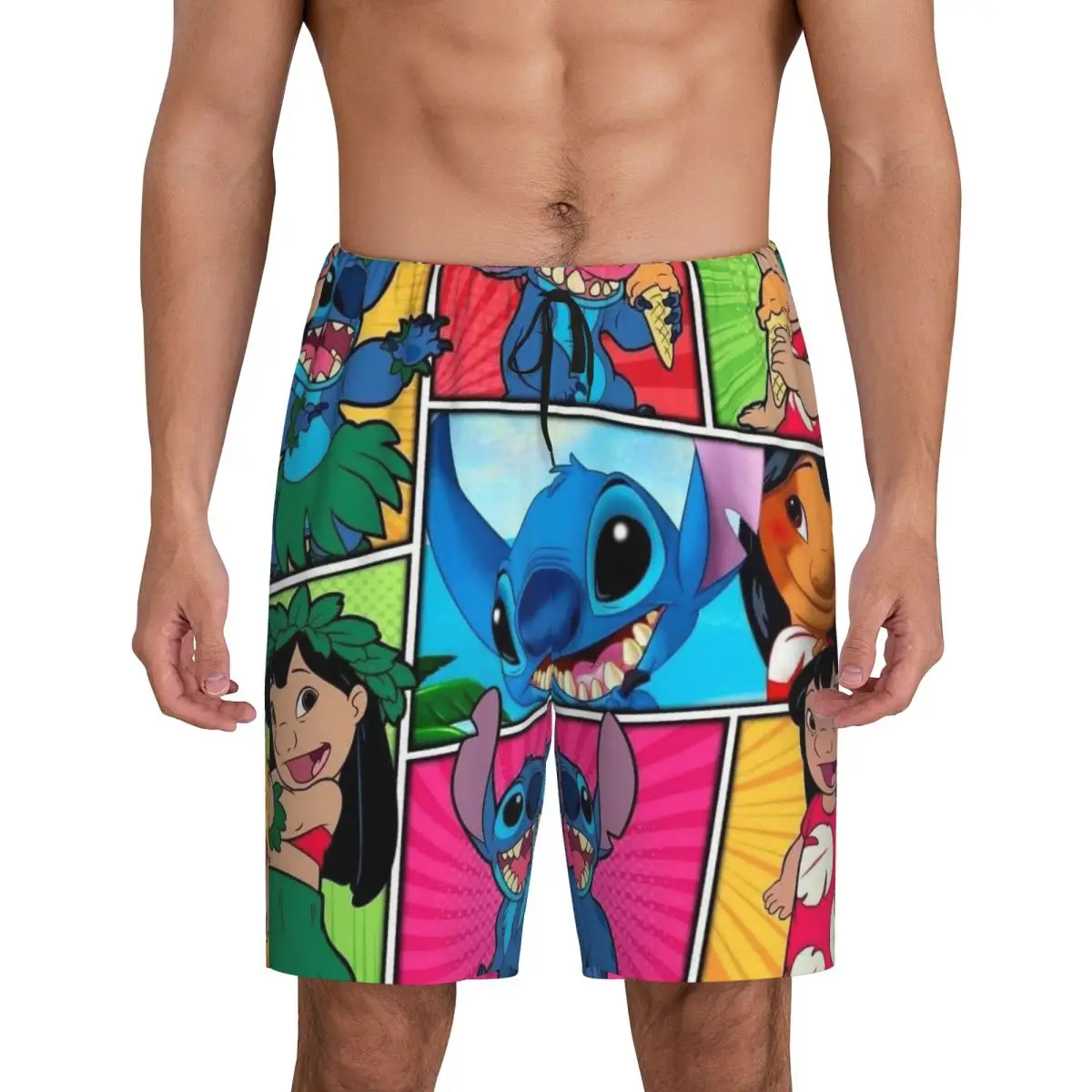 شورت بيجامة رجالي من Lilo Stitch Cartoon Anime Manga مطبوع حسب الطلب ملابس نوم Pjs مع جيوب